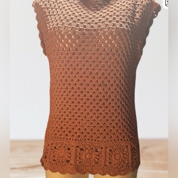 Hand Crafted Tops - Crochet Sleeveless Top in soft mauve